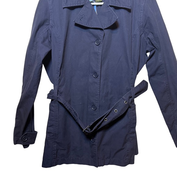 Eddie Bauer Womens Lightweight Trench Coat Jacket Button Belted Navy Blue Large - Picture 2 of 5